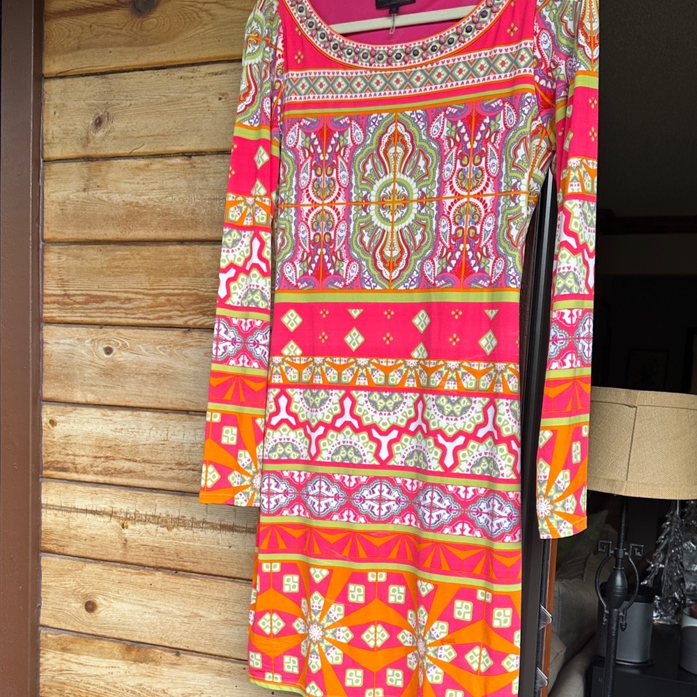 Hale Bob Red and Orange Long Sleeve Dress